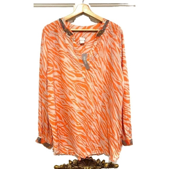 CHICO'S - embelished neck orange tunic zebra craze women's size 3 (large) - Picture 1 of 9